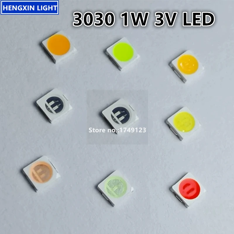 Super Bright 3030 1W SMD LED, Red, Blue, Yellow, True-green, Warm-white, Pure-white, 3V Light Emitting Diode