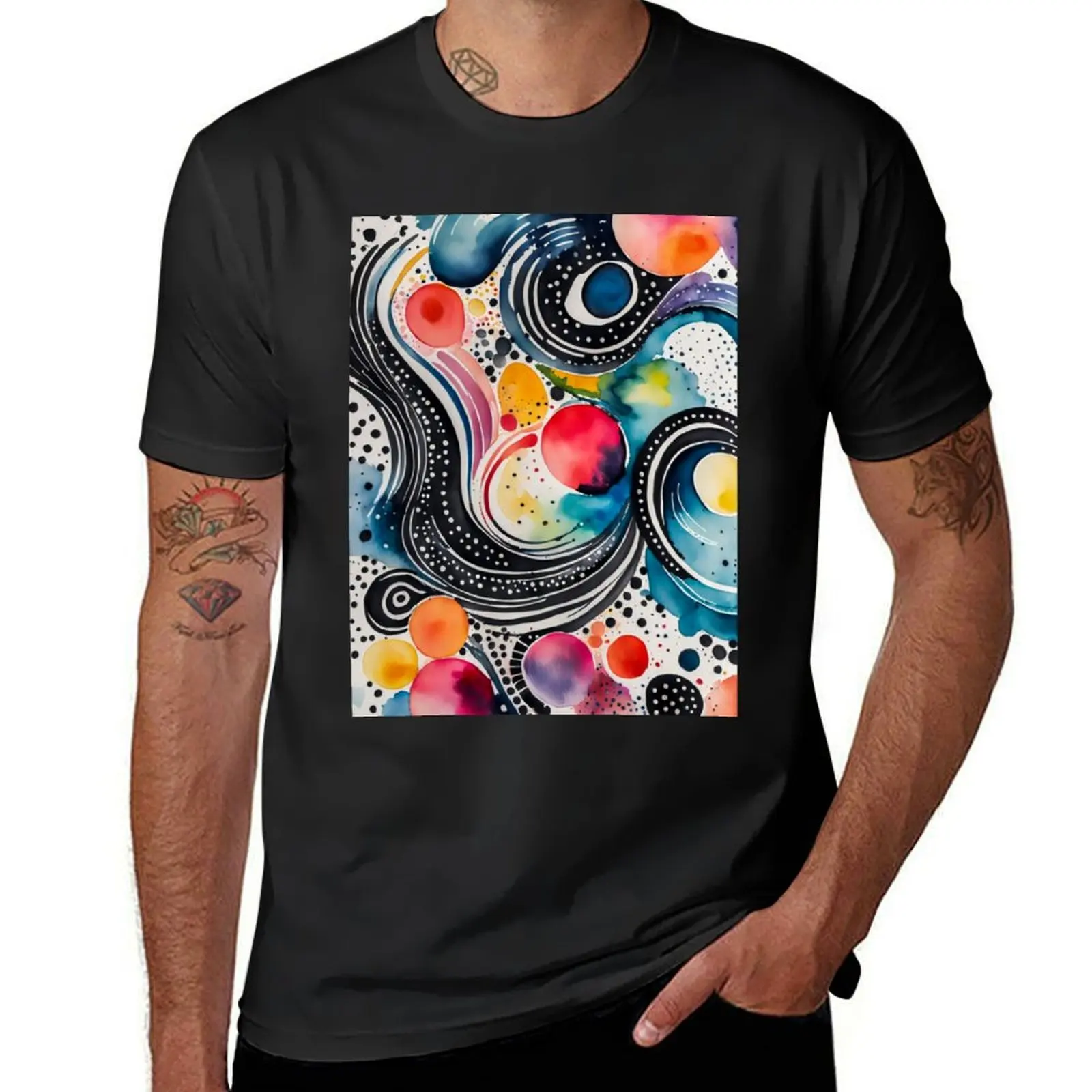 Watercolor Abstract Painting, Circle, Liquid, Dots, Modern Contemporary Art T-Shirt summer top sweat mens cotton t shirts