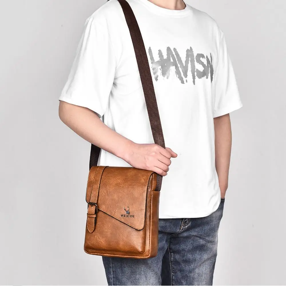 PU Leather Men's Messenger Bag Adjustable Strap Retro Style Shoulder Bags Versatile Men's Crossbody bags for Work & Travel Bolsa