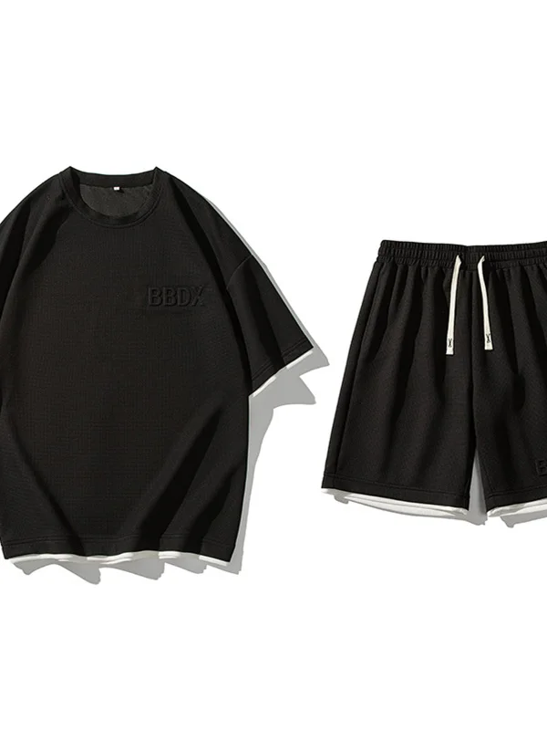 

Faionable Summer New Loose Men's Sportswear Two-Piece Set round Ne ort Sve Casual T-irt And orts Outfit