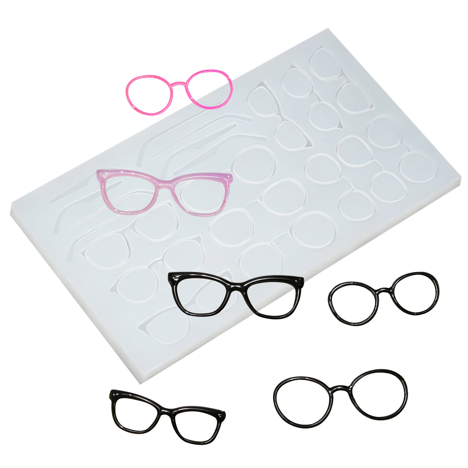 Cute Tinny Eyeglass Frame Silicone Molds Miniature Eyeglasses Silicone Mold, Multi-sizes Doll Glasses Frame Resin Mold for Clay