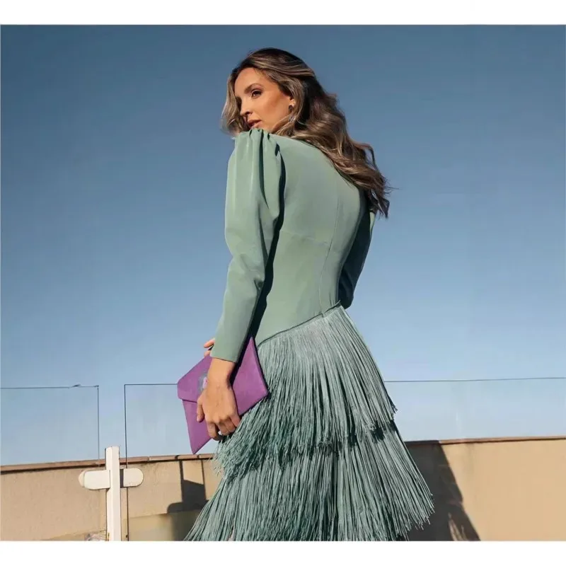 

New Tassel High Waisted Prom Gown Elegant Women Banquet Hollow Out Dress Sexy Sleeveless V Neck Temperament Swing Long Dresses