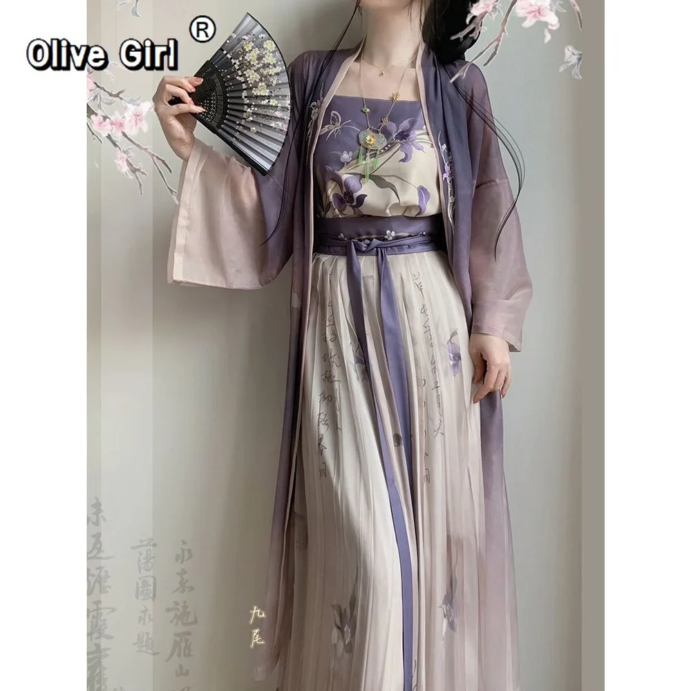 

Hanfu Dress Set Fairy Song Embroidery Cardigan Sling Pleated Skirt Spring Summer Autumn Cosplay Traditional Chinese Clothing