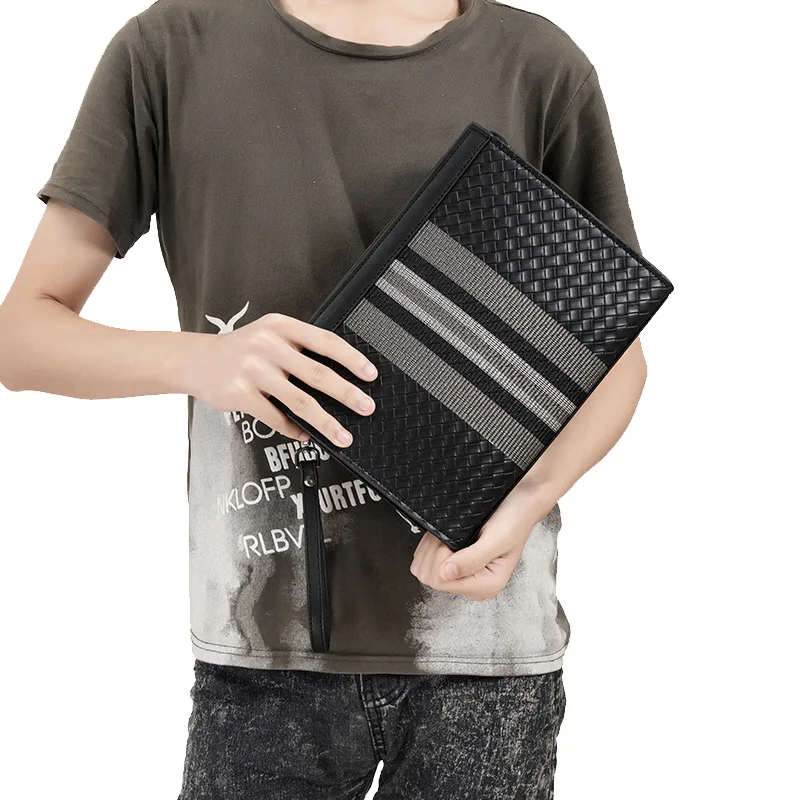 New Fashion Stripe Knitting Men Day Clutch High Quality ipad Case Soft Envelope Bag Big Capacity Handbag Travel Bag For Man