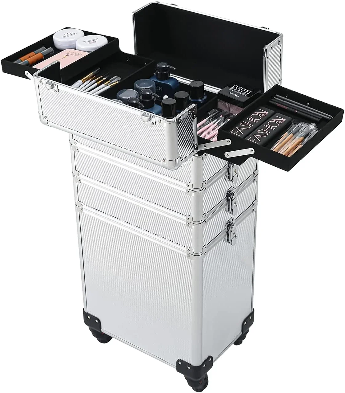 Professional Cosmetology Rolling Makeup Case,Professional Nail Polish Carry Case,Makeup Portable Cosmetic Storage Organizer