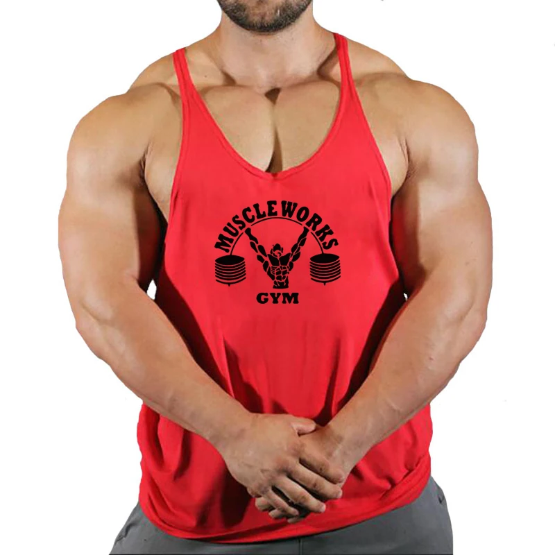 Gym Brand clothing Bodybuilding Fitness Men running tanks workout Muscle Works print vest Stringer sportswear running undershirt