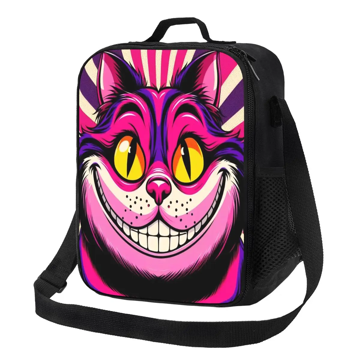 

Custom Cheshire Cat Smile Insulated Lunch Bags for Women Resuable Cooler Thermal Food Lunch Box Outdoor Camping Travel