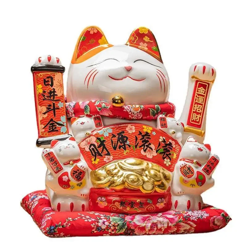 Lucky cat ornament store opens front desk waving ceramic waving large checkout page gifts business is booming