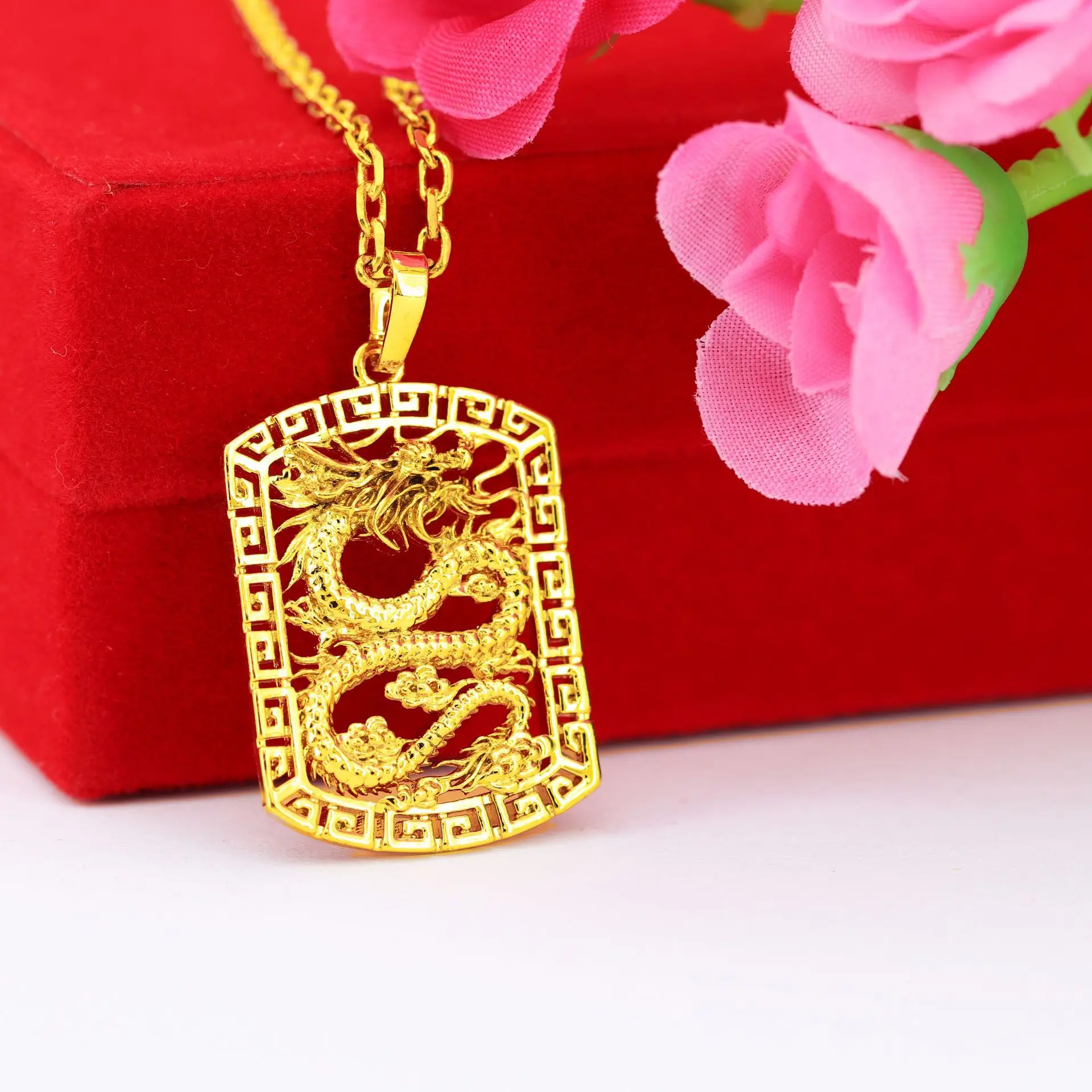 

Genuine 24k Gold Color Jewelry Pendants for Men Brother Father Birthday Gift Imitation Gold Tag Men's Dragon Necklace Pendants