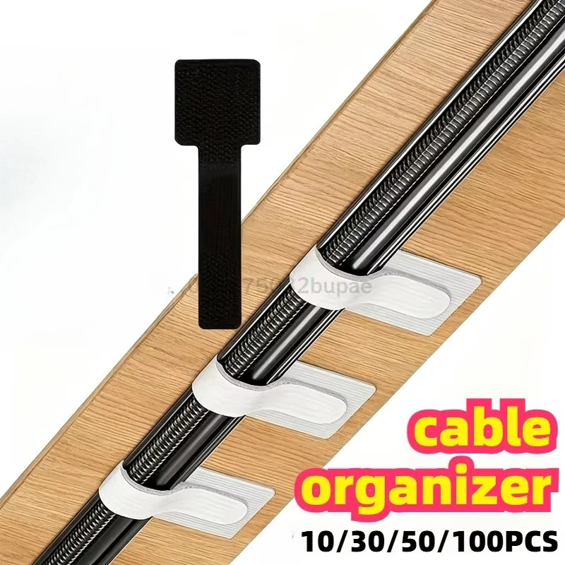 Self Adhesive Cable Organizer Strap Reusable Hook and Loop Wire Holder Stick On Cord Management Clips for Desk Home and Office