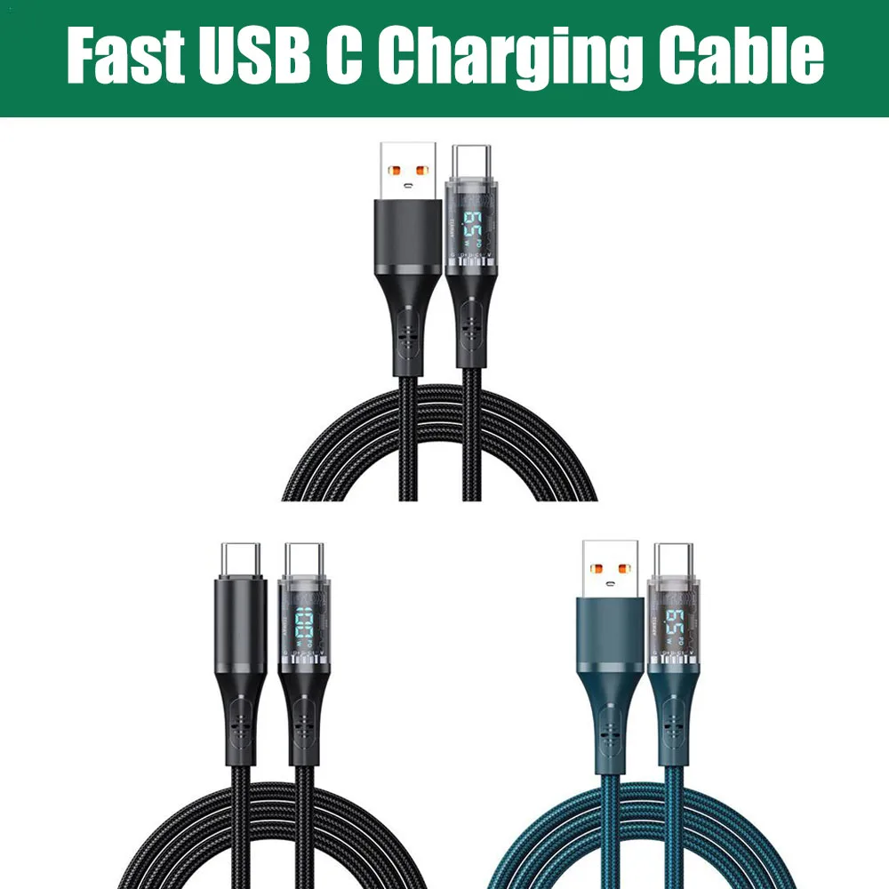 Fast Charging Cable 100W/66W Fast USB/Type-C to Type-C Charging Cable With Visible LED Digital Display for Samsung