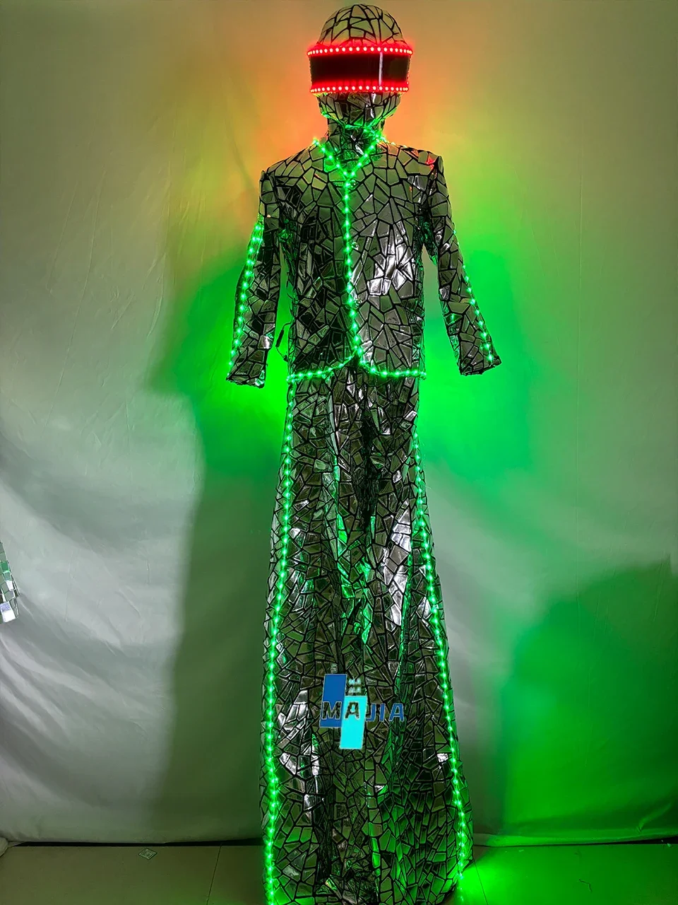 

LED Shiny Similar Mirror Sequins Fabric Suits Robot Stilts Walker Costume Stage Show DJ Dancing Kryoman Giant Clothing