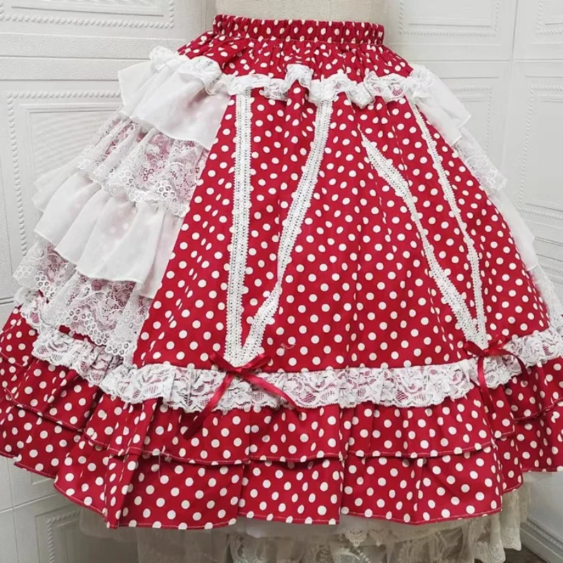 

Vintage Sweet Elegant Lolita Cake Skirt Women Japanese Kawaii Lace Polka Dot Print Bow JK Mini Skirts Gothic Y2k Princess Skirt