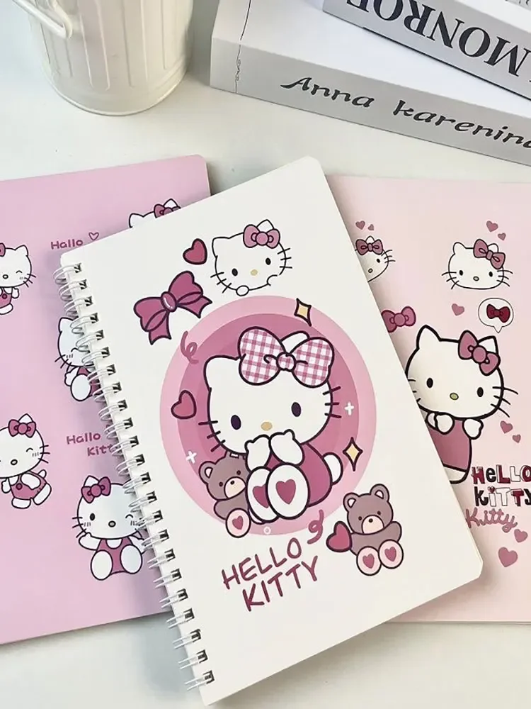 Three Liou Coil Notebook Hello Kitty Spiral Book 4/Set A5 Diary Sketching Book School Supplies Stationery Scribed Diary