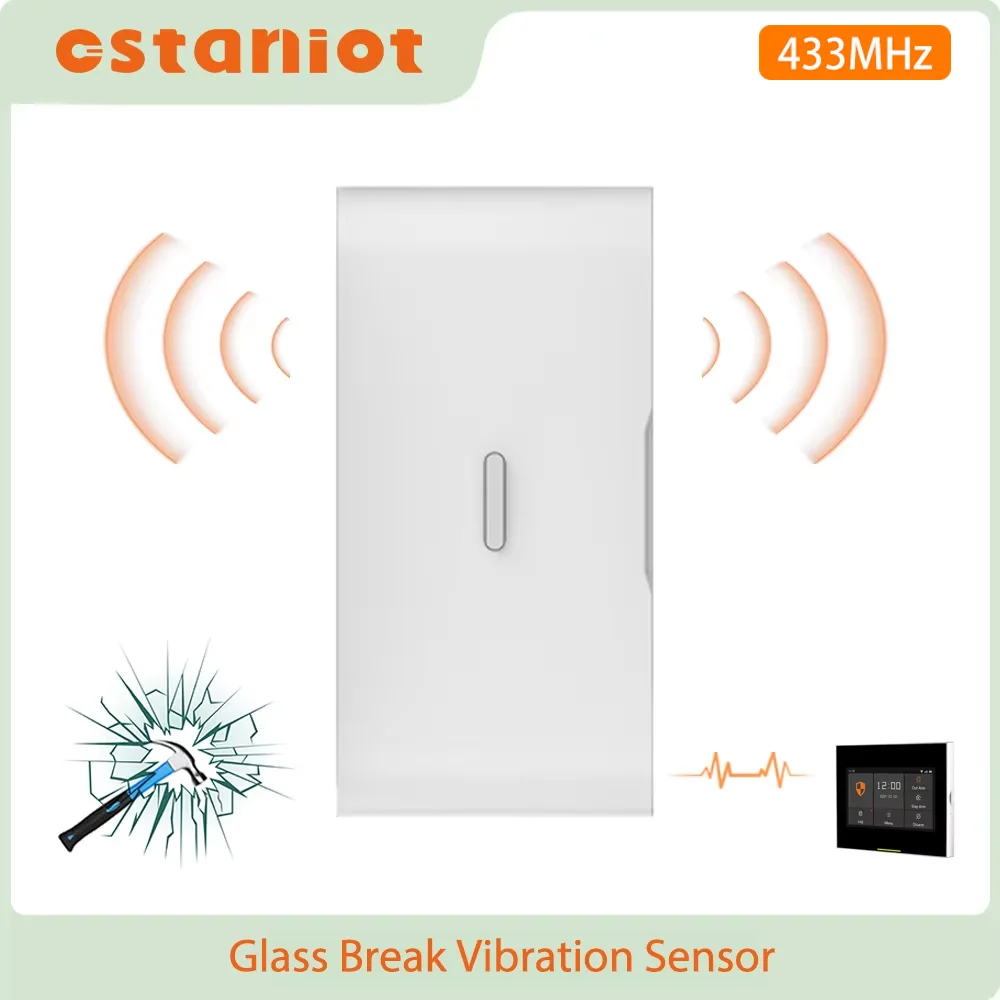 Staniot 433MHz EV1527 Wireless Vibration Glass Break Sensor Indoor High Sensitive Door Window for Home Security Burglar Alarm