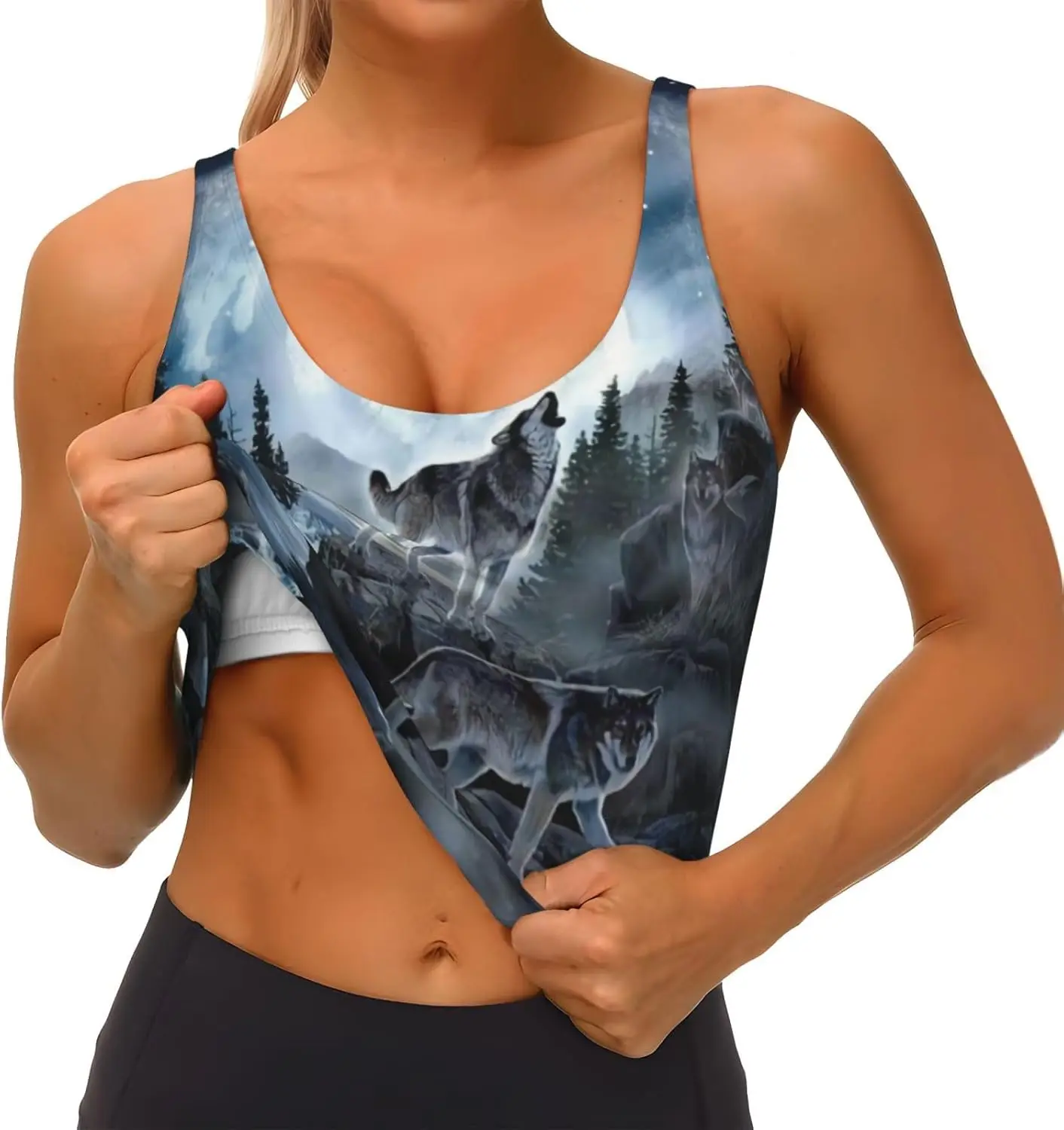 Colete utilitário feminino com estampa de lobo Colete esportivo Colete de treino de ioga para mulheres verão leve