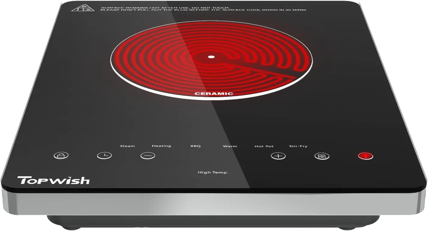 

Electric Cooktop, 110-120V Electric Stove Top Single Burner Cooktop LED Touch Control, Child Lock, 10 Power Level, Residual