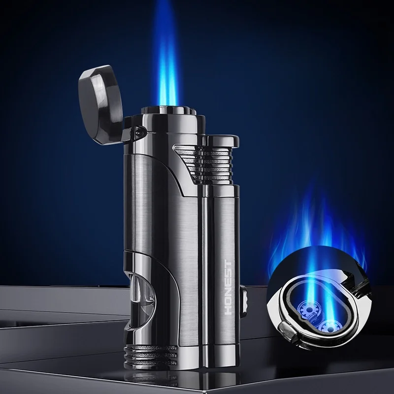 

HONEST Portable Windproof Dual Straight Blue Flame Cigar Lighter Creative Personalized Men's High-end Metal Cigarette Lighter