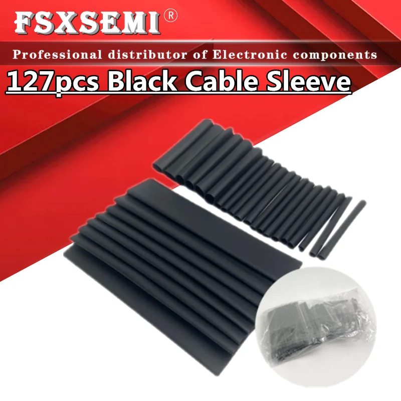 

127pcs Black Cable Sleeve Wires Wrap Tubing Wire Connect Cover Protection Electric Waterproof Shrinkable 2:1 Heat Shrink Tube