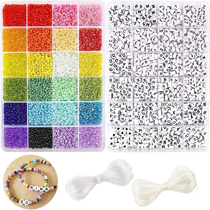 DIY Beaded Set Glass and 1200 Letter Beads Necklace Beads Bracelet Kit