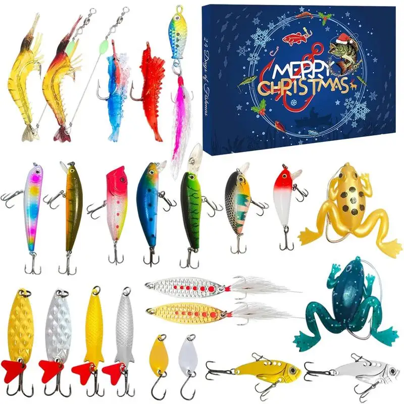 

24 Days Christmas Advent Calendar 2025 Fishing Christmas Countdown Calendar Fish Bait Christmas Calendar for Christmas Gifts