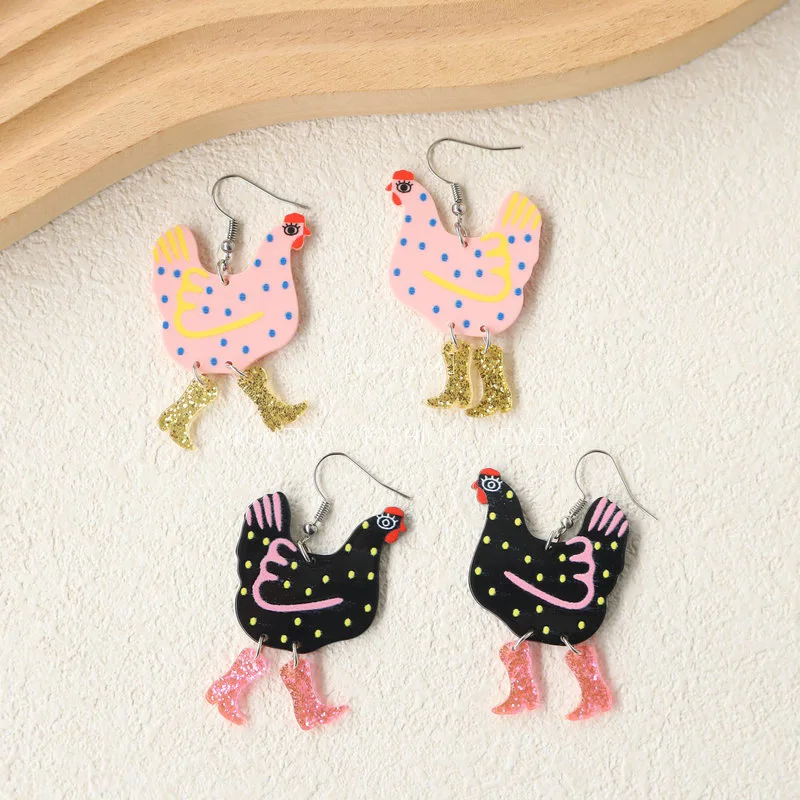 Fancy Chicken High Heels Boots Drop Earrings for Women Lady Colorful Acrylic Animal Dangle Hook Jewelry Cute Charm Stud Gifts