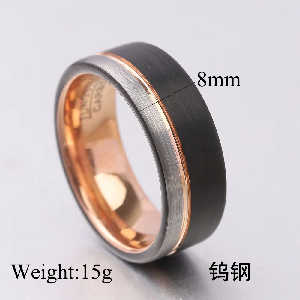 Mode 6/8mm Schwarz Tricolor Wolfram Stahl Ring für Männer Frauen Hartmetall Verlobungsringe Hochzeit Bands Schmuck Zubehör – Detail 1
