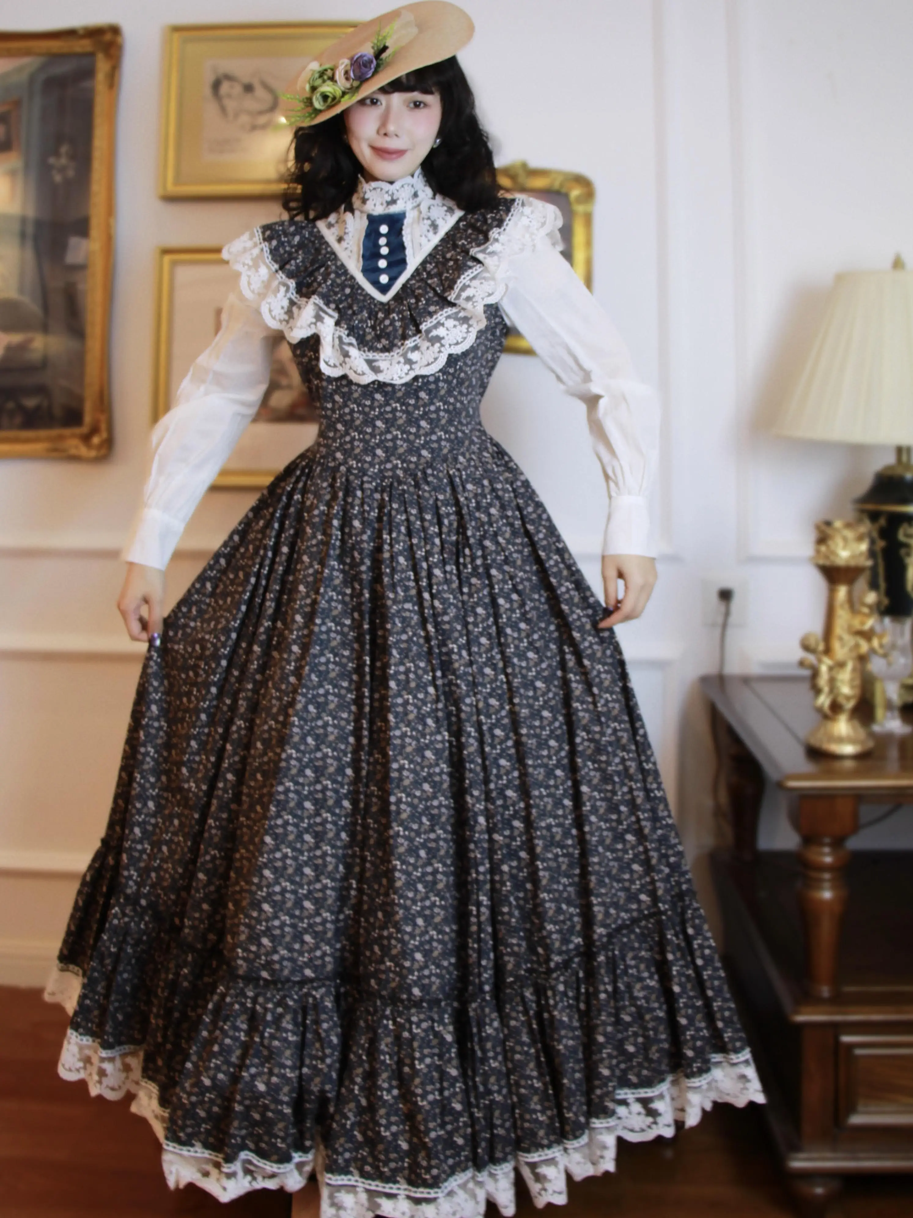 

TIYIHAILEY Long Maxi Women Ladies Dress Long Sleeve Printed S-L Spring Summer Cotton Big Hem Dresses Lace Patchwork