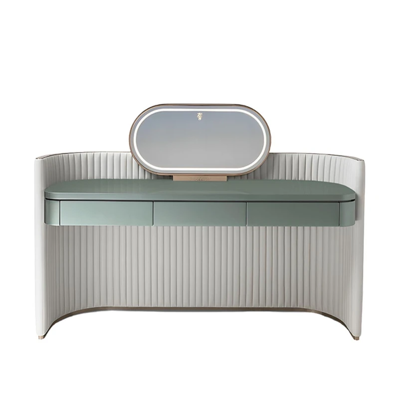 

Italian light luxury dresser leather art villa master bedroom modern high-end feeling with makeup mirror solid wood makeup table