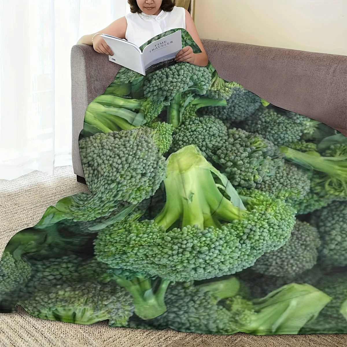 Broccoli Pattern Themed Fleece Blanket - Soft And Skin-Friendly, Providing Warmth, Suitable for Sofas, Beds, And Offices. Usable