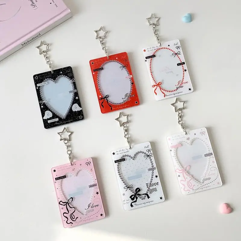 Herzförmiger Photocard-Halter mit Stern-Schlüsselanhänger, Niedlicher Spitzenrahmen, Ausweishülle, Kpop-Photocard-Schutzhülle, Taschenanhänger, Geschenk für Fans – Detail 5
