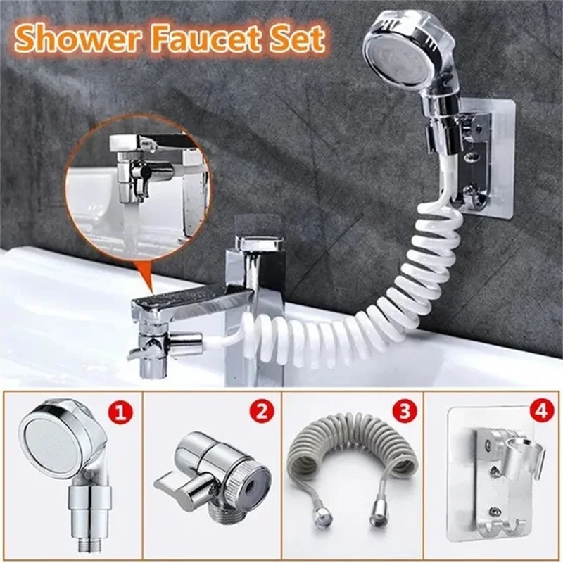 4 Stks/set Wastafel Kraan Externe Douche Set Huishoudelijke Badkamer Sproeier Zeef Slang Handheld Flexibele Haar Wassen Douche