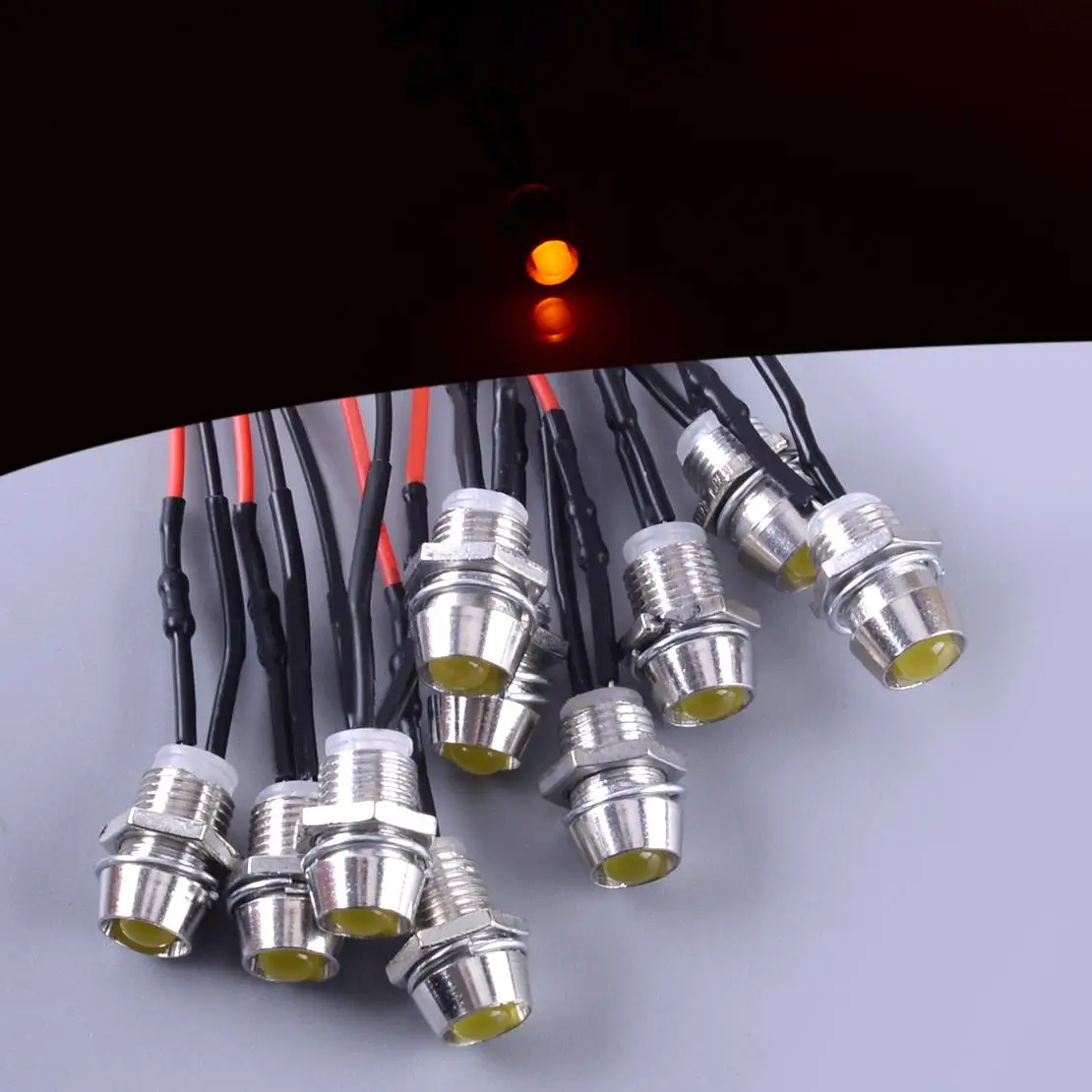 

10pcs/Set DC 5-6V 8mm Universal Car Truck Boat Yellow LED Indicator Light Pilot Dash Panel Warn Lamp