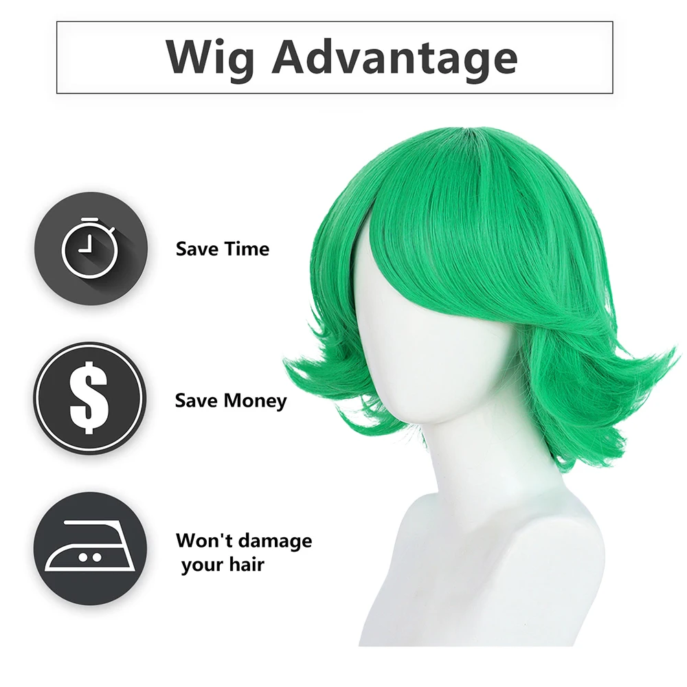 อนิเมะวันพันช์แมน ‌ ‌   ทัตสึมากิคอสเพลย์ผมสังเคราะห์ 12 นิ้วสีเขียวผมหยิกขึ้นไปด้านบนวิกผมฮาโลวีนทุกวันทนความร้อน