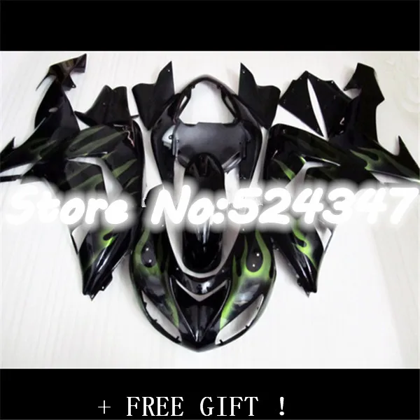 NEW green flame black Fairing kits FOR KAWASAKI NINJA ZX10R 06-07 ZX 10R 06 07 ZX-10R 06-07 10 R ZX 10R 2006 2007 fairings-Hey