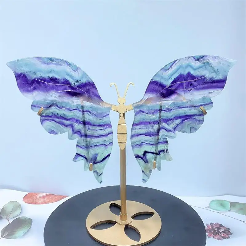 

Натуральный цветной радужный флюорит, резьба в форме крыльев бабочки, целебные поделки, подарок, декор для комнаты, украшение для дома, подарок на день рождения, 1 пара