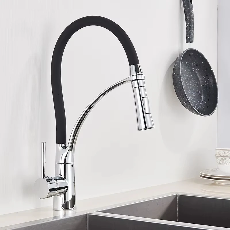 Kitchen Sink Faucet Pull Down Rotating Black Sink Tap Hot And Cold Water Mixer Faucet Tap Deck Mounted Mixer Taps