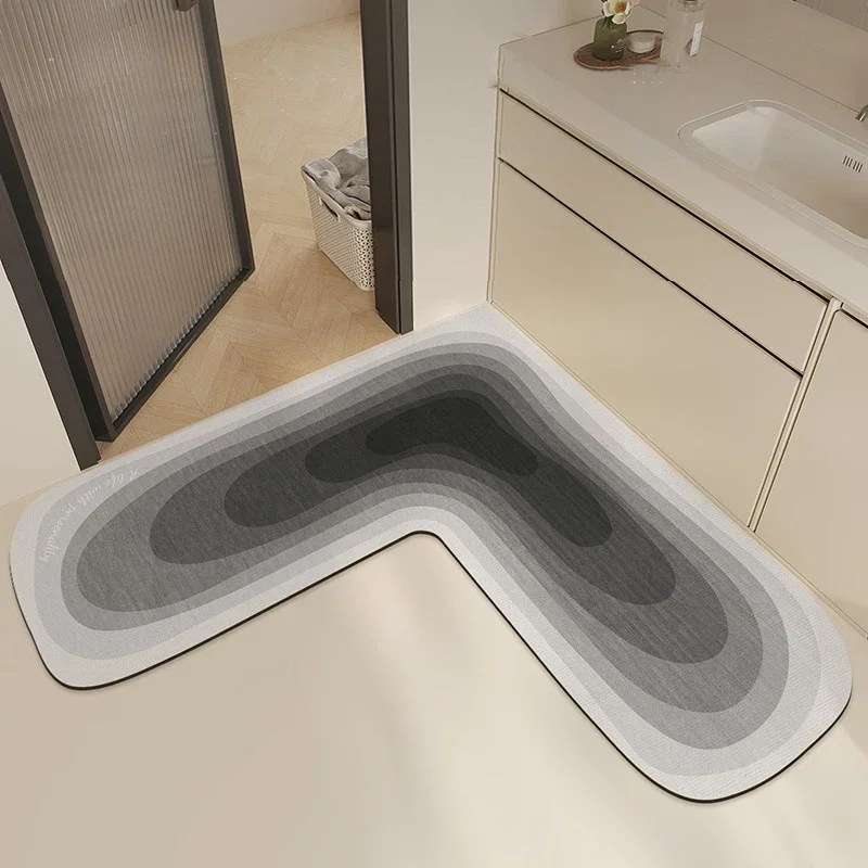 Bathroom Carpet Non-slip Floor Mat Absorbent Diatom Mud Foot Mats L Shape Green Gradient Carpets Creative Home Decoration Rug