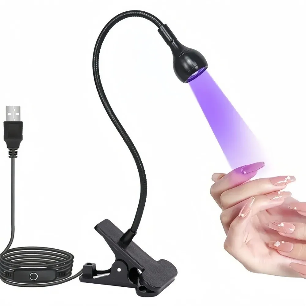 3W LED Nail Lamp Purple UV Light Metal Gooseneck Gel Nail Polish Lamp Clip Base USB Powered Manicure Curing Light