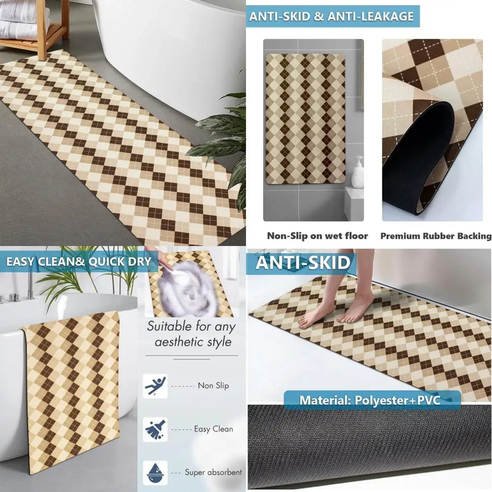 

custom-sized rubber non-slip bath mat - quick dry, super absorbent, thin for door clearance, washable bathroom floor mat
