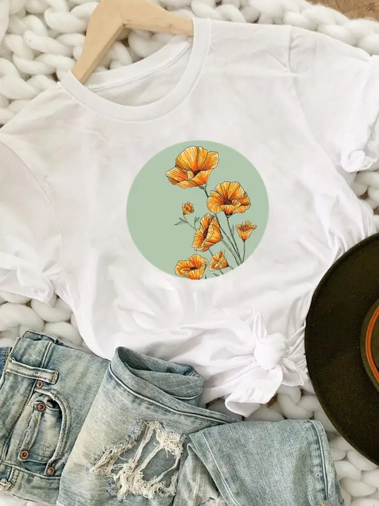 

Flower Floral Trend Cute 90s Women Short Sleeve Printing Clothing Summer Spring Print Tshirt Tee Top Fashion Graphic T-shirts