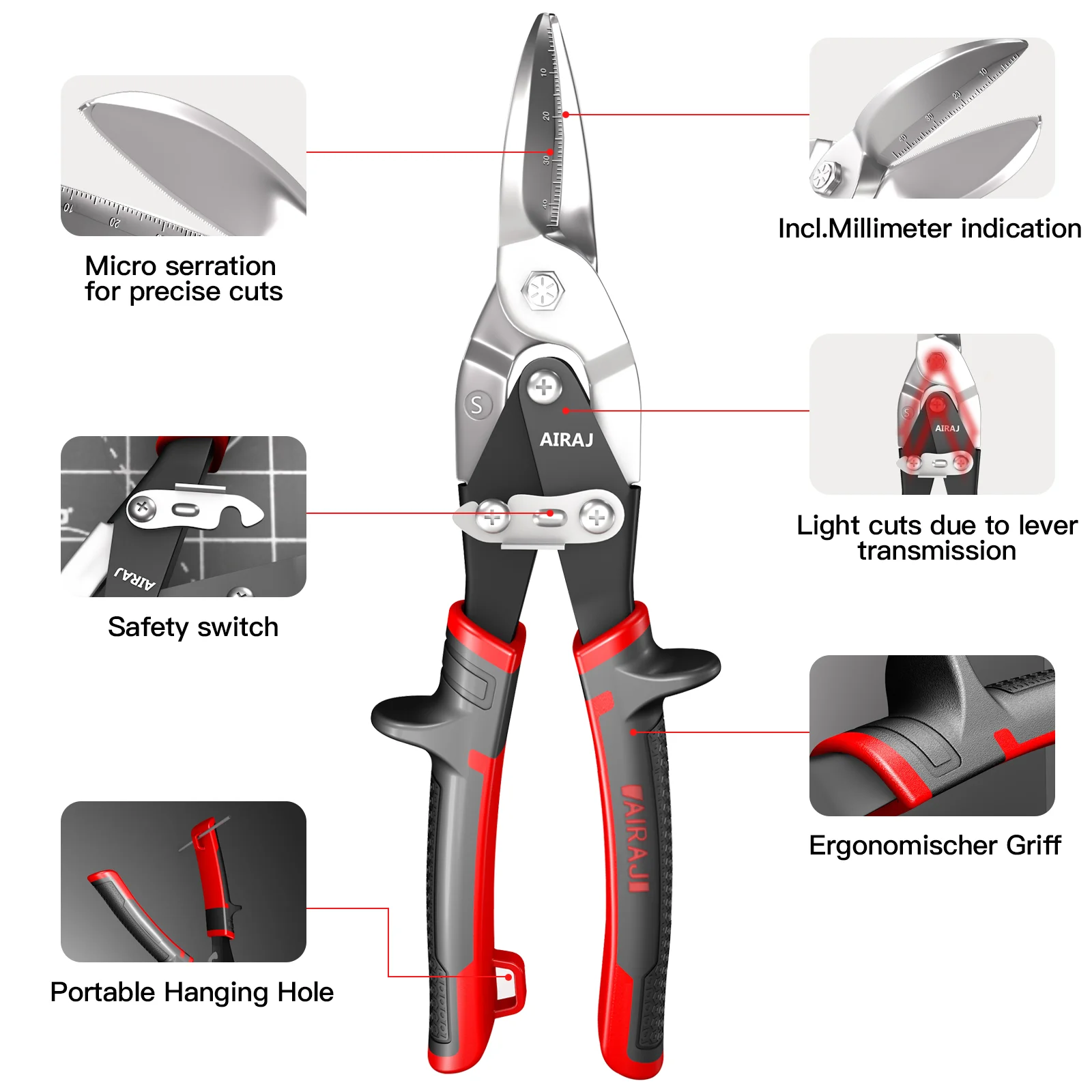 AIRAJ Iron Sheet Scissors, Industrial Grade Aviation Aluminum Buckle Plate, Stainless Steel Light Large Scissors