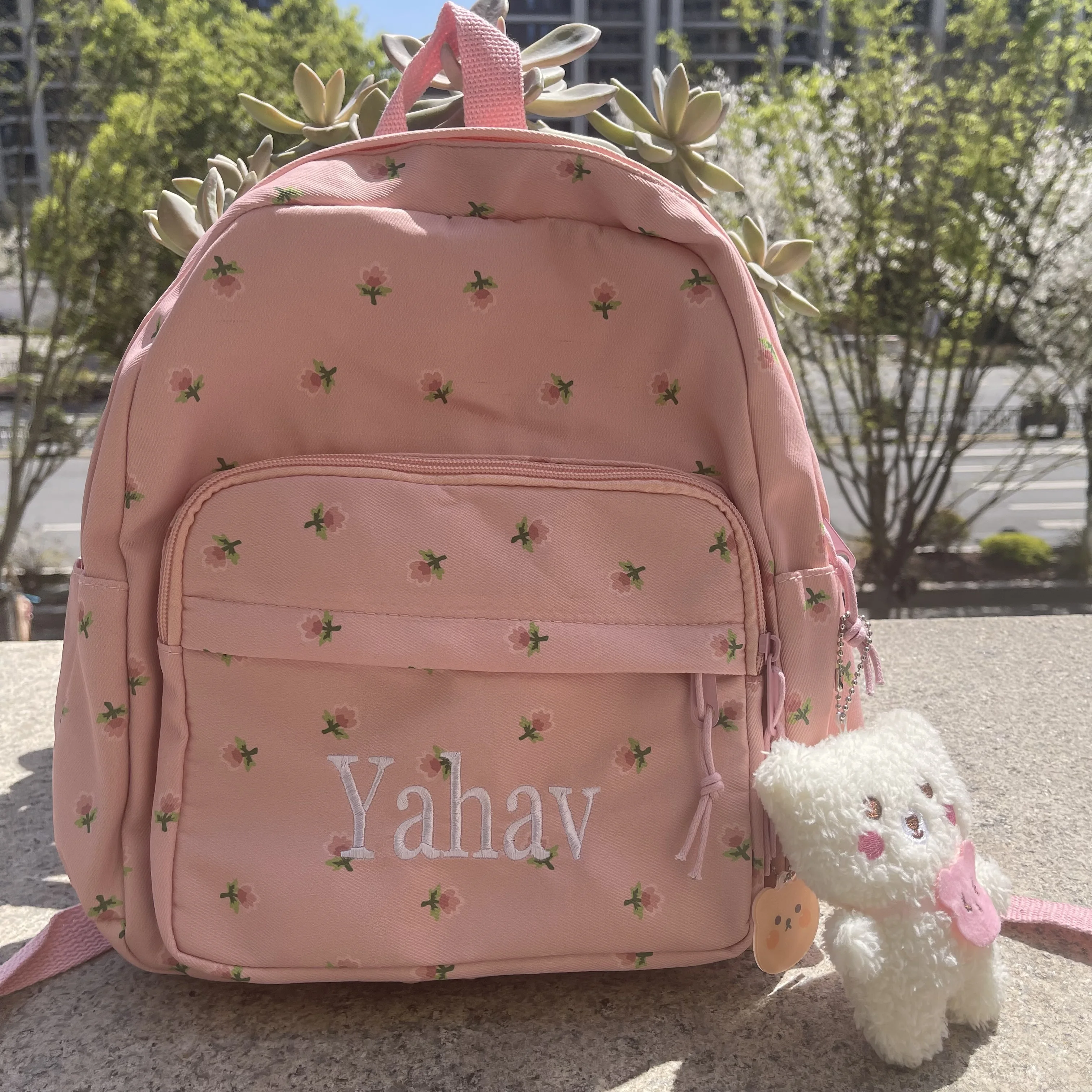 Floral Backpack Personalised Embroidery Name Kawaii Girls Casual Daypack Ladies Rucksack Unique Gift for Young Ladies Handbags