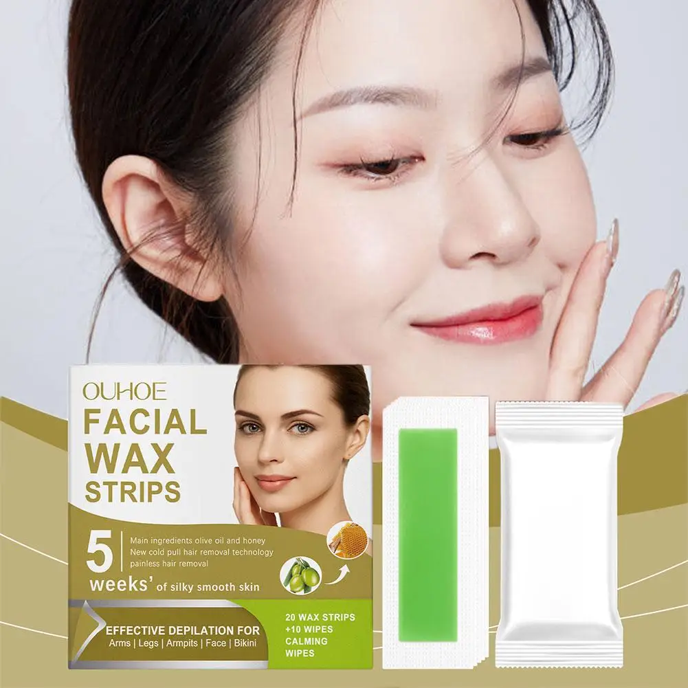 20 pièces bandes de cire épilation du visage bandes de cire épilation du visage des femmes bandes de cire douce et rapide pour les sourcils du visage