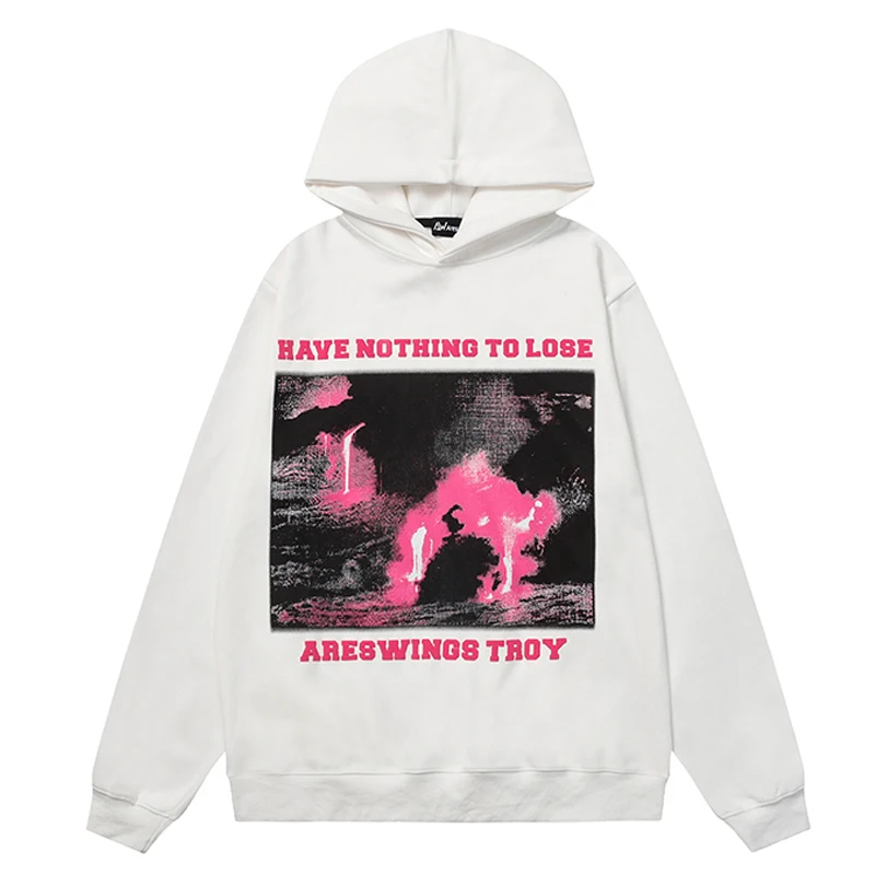 

2023 Oversized Hoodie Streetwear Sweatshirt Pink Letter Pattern Print Harajuku Hoodie Autumn Cotton Men Hooded Pullover Hip Hop