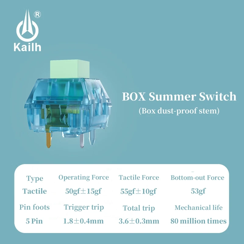 Kailh Box Switch Summer Clicky Tactile Switches Custom Mechanical Keyboard Cherry MX 5 Pins Switch For Feker 75 GMK67 GK61