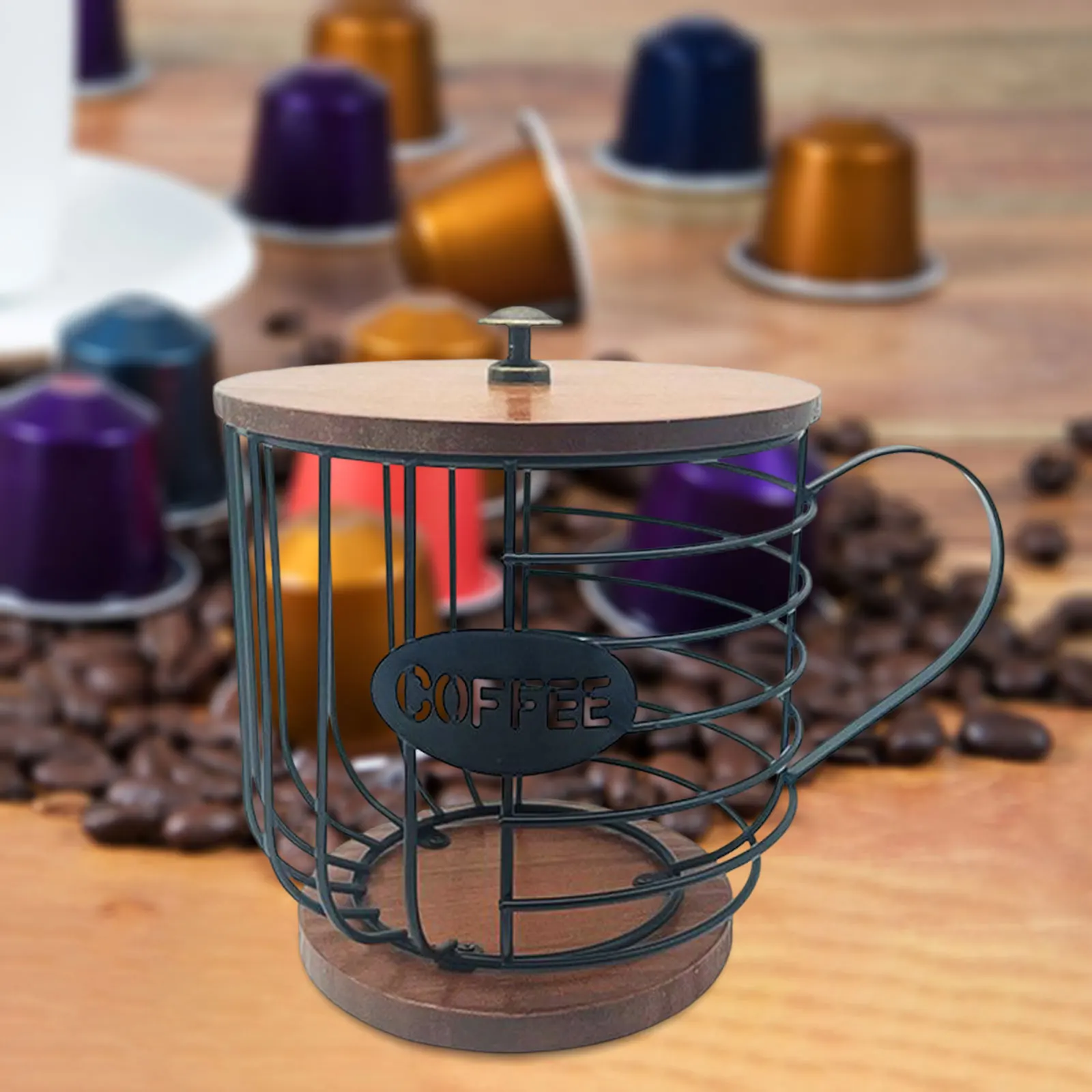 Coffee Pod Holder Organizer Coffee Bar Accessories with Lid Modern Coffee Pod Basket Decor for Home Kitchen Countertop Pod