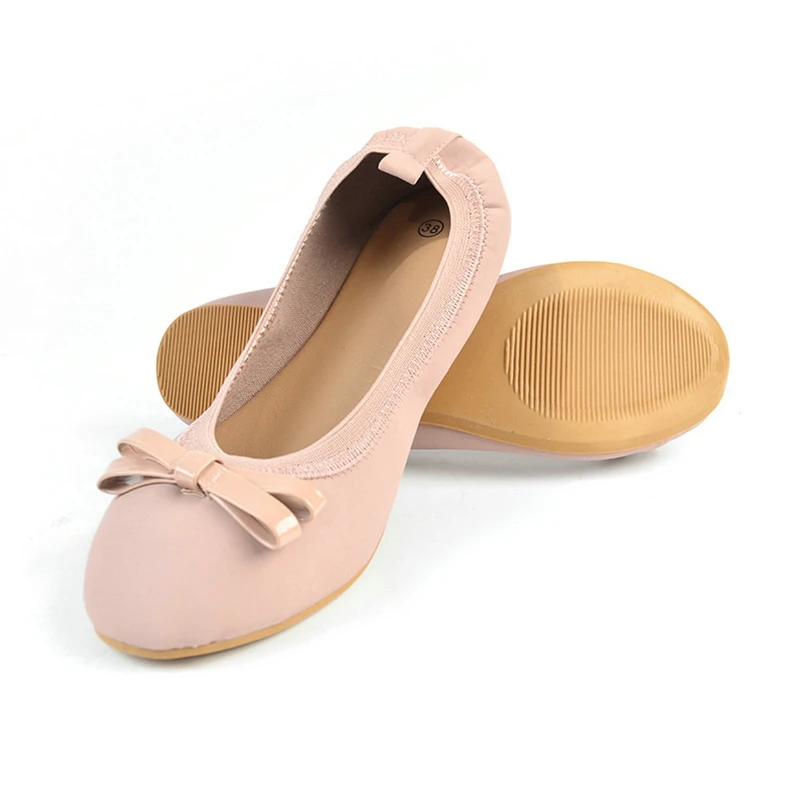 Ballet shoes with bows embellished, flat for commuting casual, soft and foldable soles