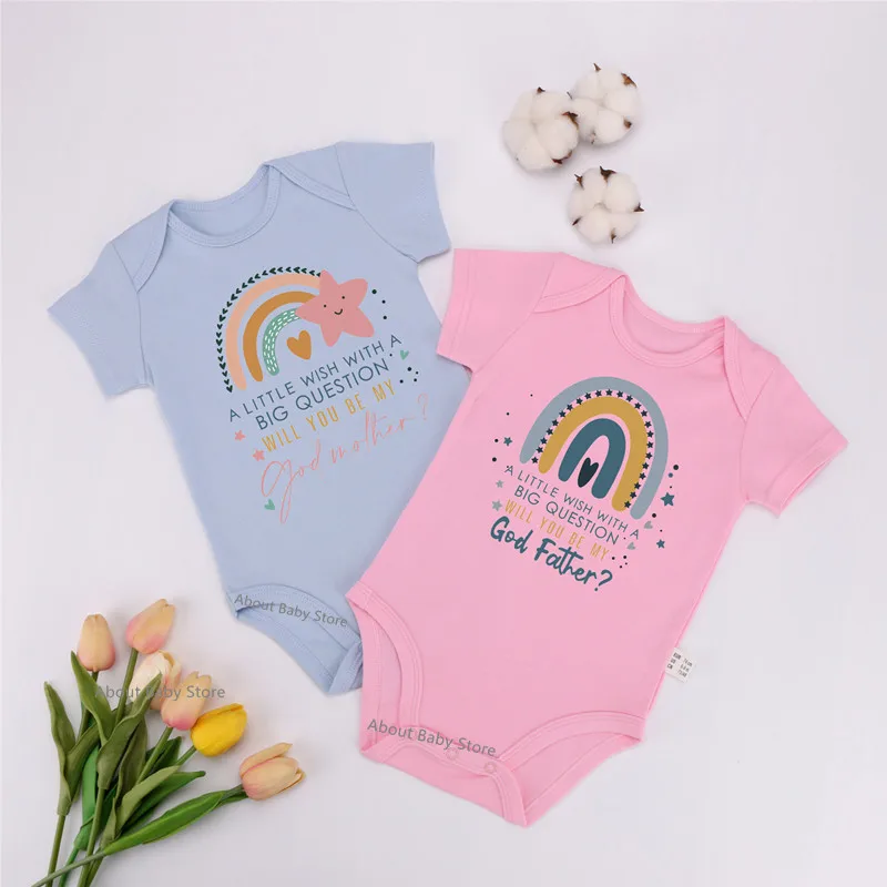 Will You Be My God Mother/Father Printed Baby Bodysuit Ask for Godfather Godmother Baptism Clothes Infant Short Sleeve Jumpsuits