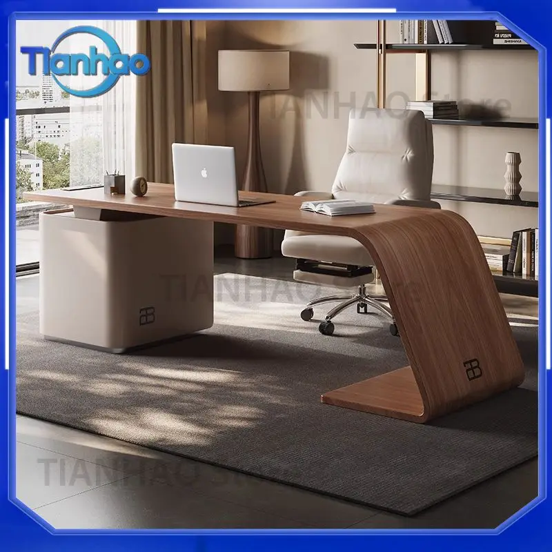 Solid Wood Designer Desk for Italian Minimalist Mid Century Modern Office Writing Table for Boss Computer Desk Home Study